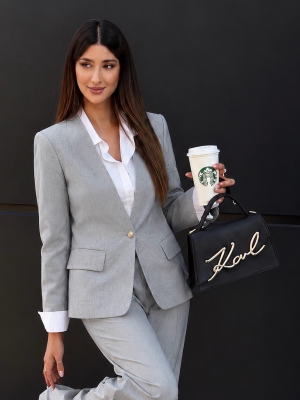 Karl Lagerfeld Light Gray Tailored Single-Button Blazer